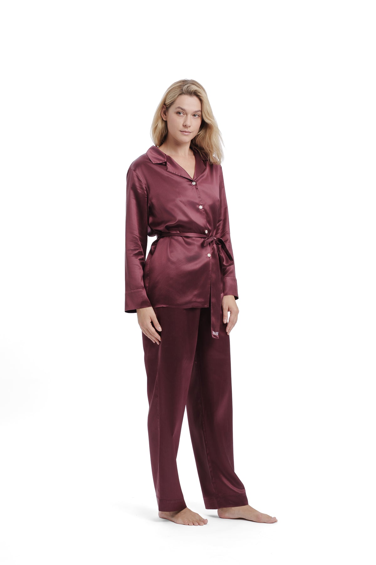 Belted Silk Set - Burgundy
