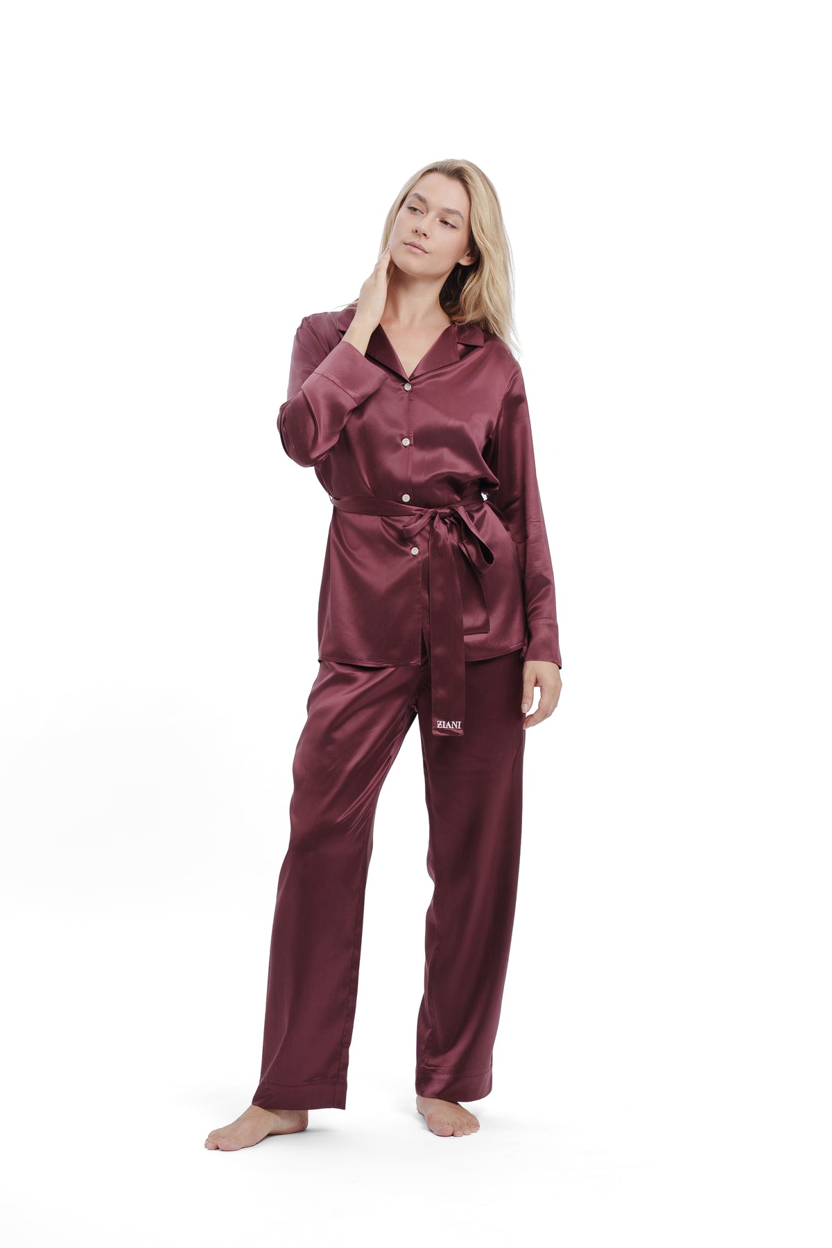 Belted Silk Set - Burgundy