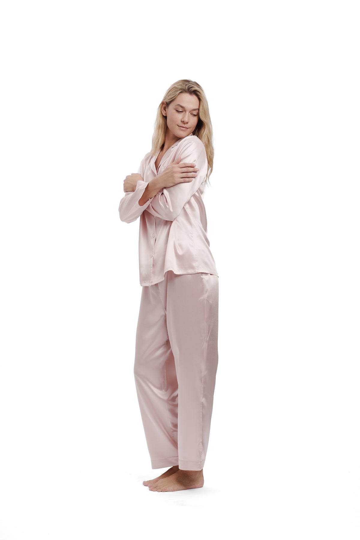 Ensemble en soie à manches longues - Rose cerise