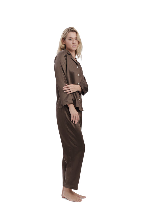 Longsleeve Silk Set - Coffee Brown