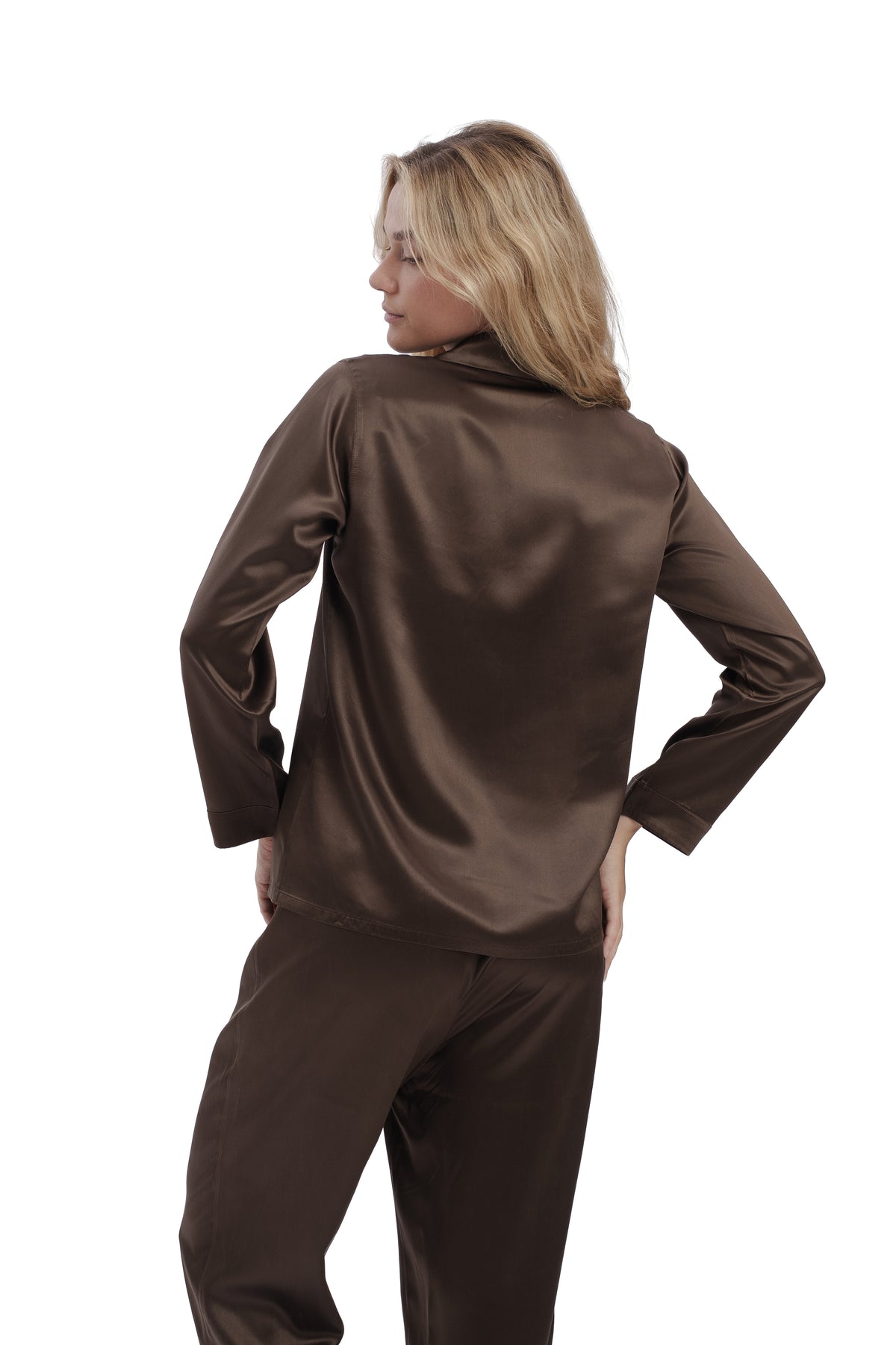 Longsleeve Silk Set - Coffee Brown